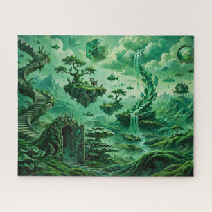 Emerald Dreams Surreal Landscape Shades of Green Jigsaw Puzzle
