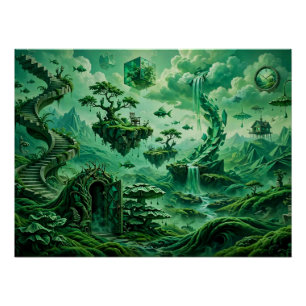 Emerald Dreams Surreal Landscape Shades of Green Poster