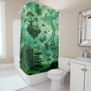 Emerald Dreams Surreal Landscape Shades of Green Shower Curtain
