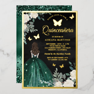 Emerald Dress Butterfly Black Quinceanera Gold