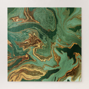 Emerald Elegance: Gold Marble Luxury Jigsaw Puzzle
