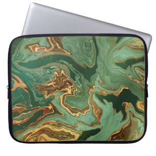Emerald Elegance: Gold Marble Luxury Laptop Sleeve