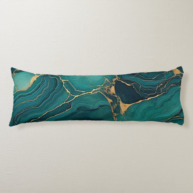 Emerald Elegance: Gold Marbleised Body Pillow (Front)