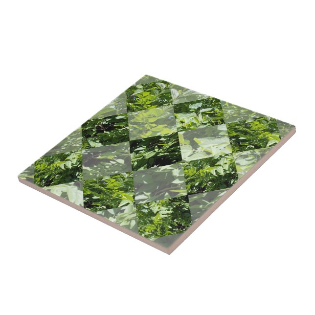 Emerald Elegance: Green Leaves in Diamond Cut, Ceramic Tile (Side)
