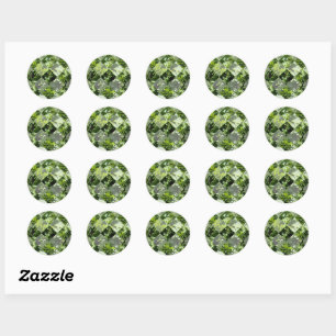 Emerald Elegance: Green Leaves in Diamond Cut, Classic Round Sticker