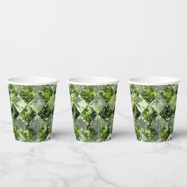 Emerald Elegance: Green Leaves in Diamond Cut, Paper Cups (Multi)