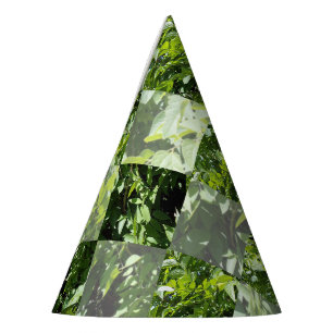 Emerald Elegance: Green Leaves in Diamond Cut, Party Hat