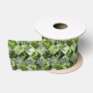 Emerald Elegance: Green Leaves in Diamond Cut, Satin Ribbon