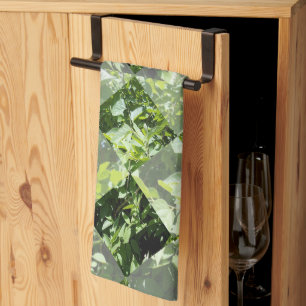 Emerald Elegance: Green Leaves in Diamond Cut, Tea Towel