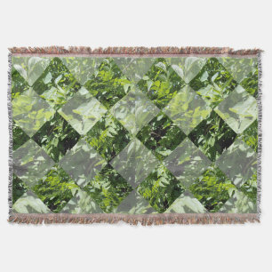Emerald Elegance: Green Leaves in Diamond Cut, Throw Blanket