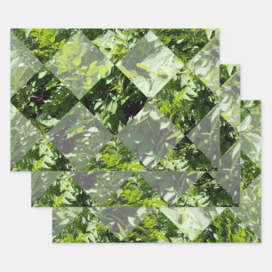 Emerald Elegance: Green Leaves in Diamond Cut, Wrapping Paper Sheet