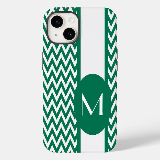Emerald Elegant Chevron Design with monogram Case-Mate iPhone Case (Back)