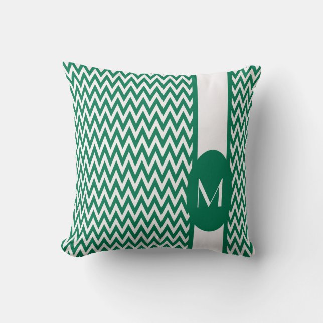 Emerald Elegant Chevron Design with monogram Cushion (Front)