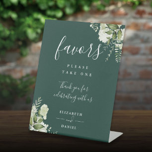 Emerald Elegant Floral Greenery Favors Pedestal Sign