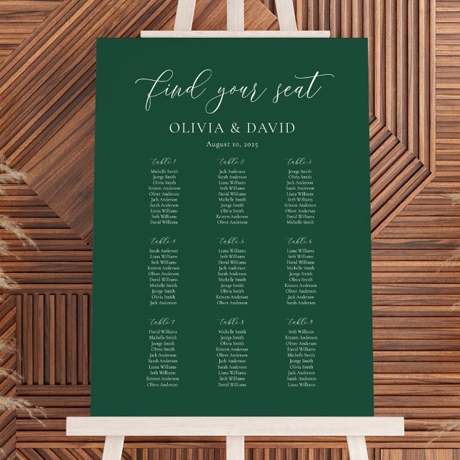 Emerald Elegant Script 9 table Seating Chart (Creator Uploaded)