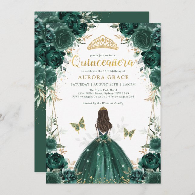 Emerald Enchanted Forest Quinceañera Princess Invitation (Front/Back)
