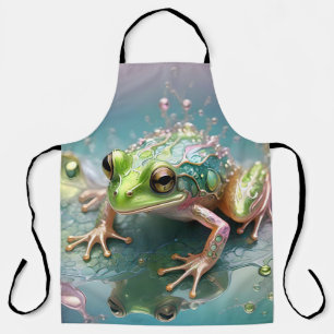 "Emerald Essence: Green Frog in Fractal Art" Apron