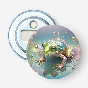 "Emerald Essence: Green Frog in Fractal Art" Bottle Opener
