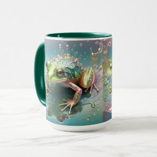 "Emerald Essence: Green Frog in Fractal Art" Mug