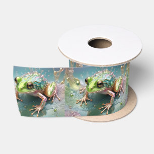 "Emerald Essence: Green Frog in Fractal Art" Satin Ribbon