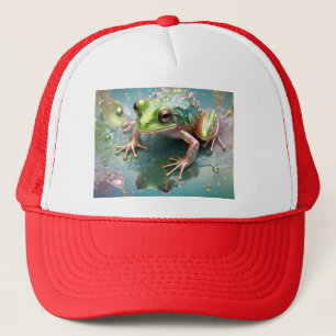 "Emerald Essence: Green Frog in Fractal Art" Trucker Hat