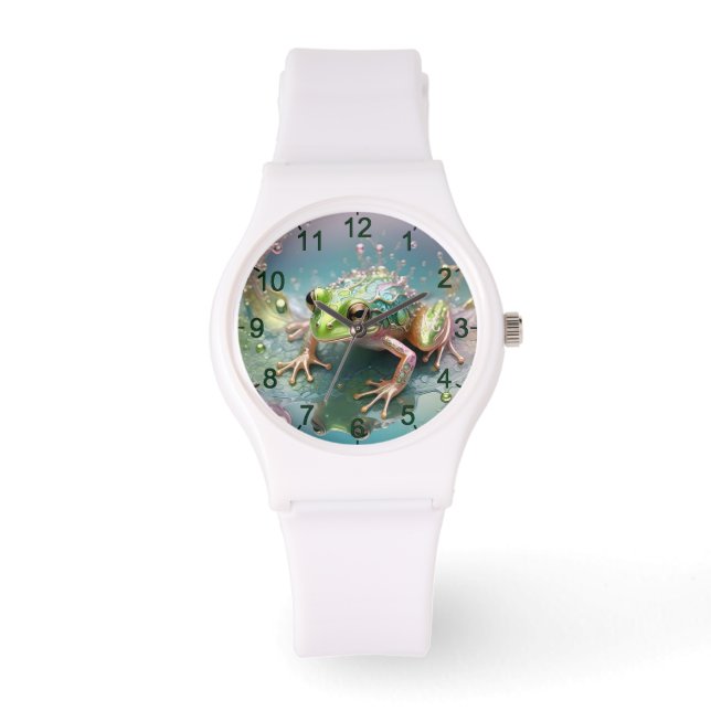 "Emerald Essence: Green Frog in Fractal Art" Watch (Front)