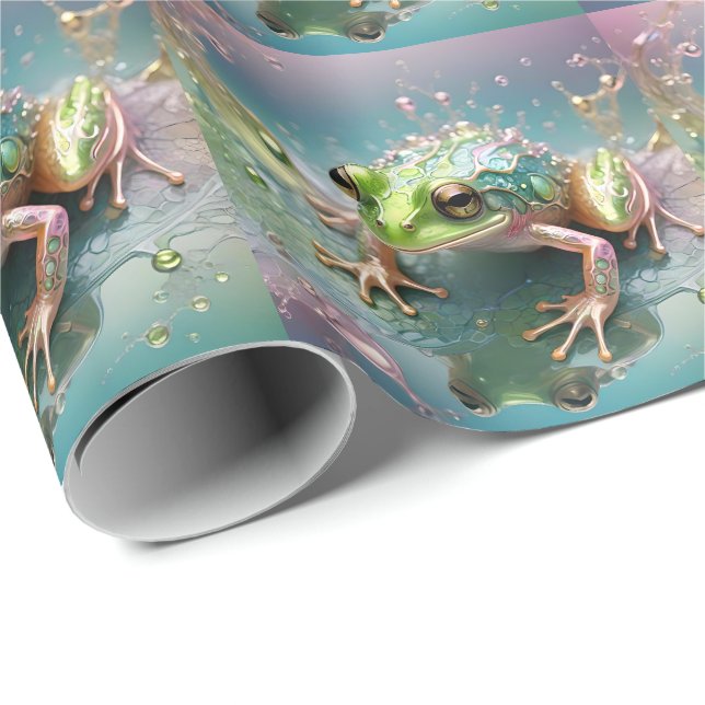 "Emerald Essence: Green Frog in Fractal Art" Wrapping Paper (Roll Corner)