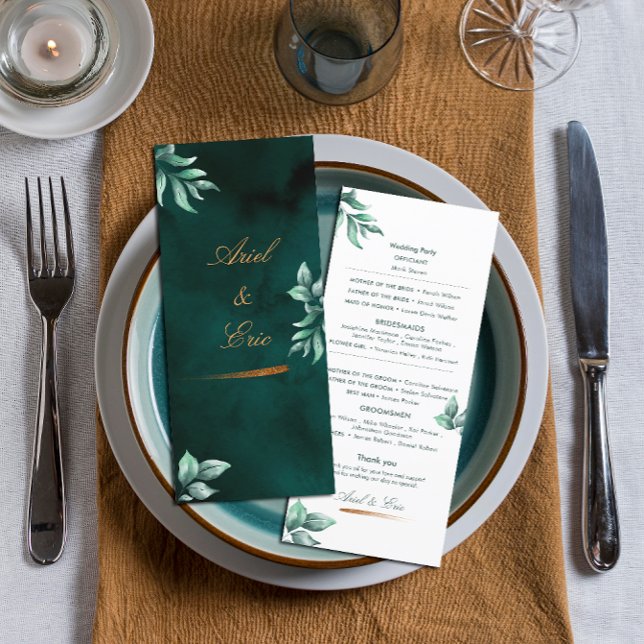 Emerald Eucalyptus Script Font Wedding Program (Creator Uploaded)