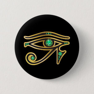 Emerald Eye of Ra in Gold 6 Cm Round Badge