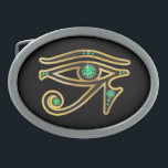 Emerald Eye of Ra in Gold Belt Buckle<br><div class="desc">Beautiful and elegant "Eye of Ra" symbol from ancient Egypt, the symbol of their diety. Gold channels set with beautiful precious stones, perfect for any fan of Egyptian art. Change the background colour by going to Customise it, then Edit, then down to Background, where you can choose from many different...</div>