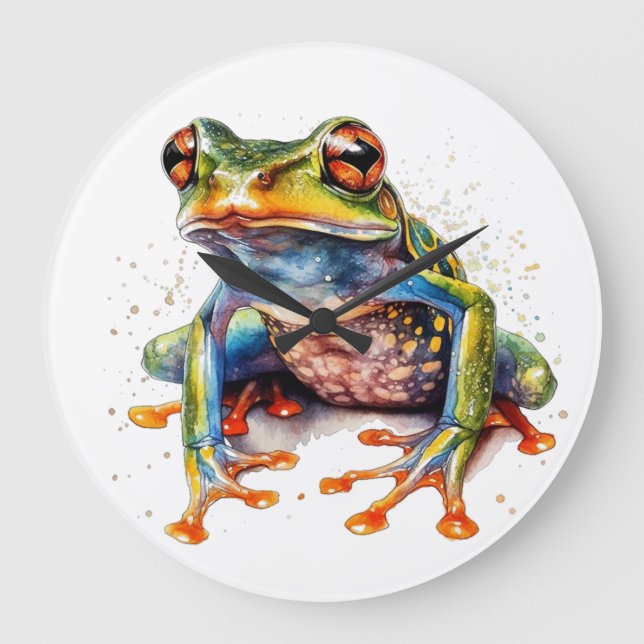 Emerald Eye Rainforest Frog  Large Clock (Front)