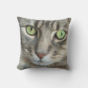 Emerald Eyes – Portrait of a Green-Eyed Cat Cushion