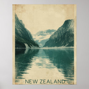Emerald Fjords – Vintage New Zealand Travel Poster
