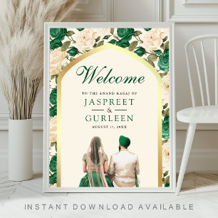 Emerald Floral Anand Karaj Wedding Welcome Sign
