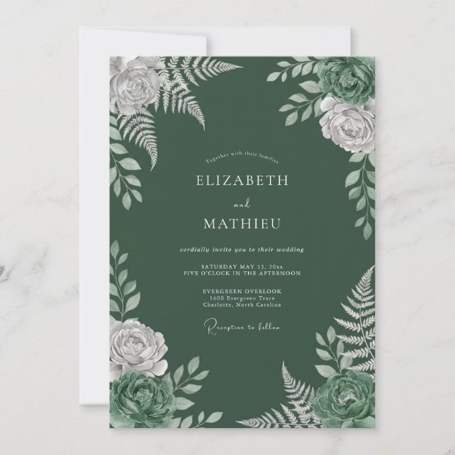 Emerald Floral Flourish Wedding Invitation (Front)
