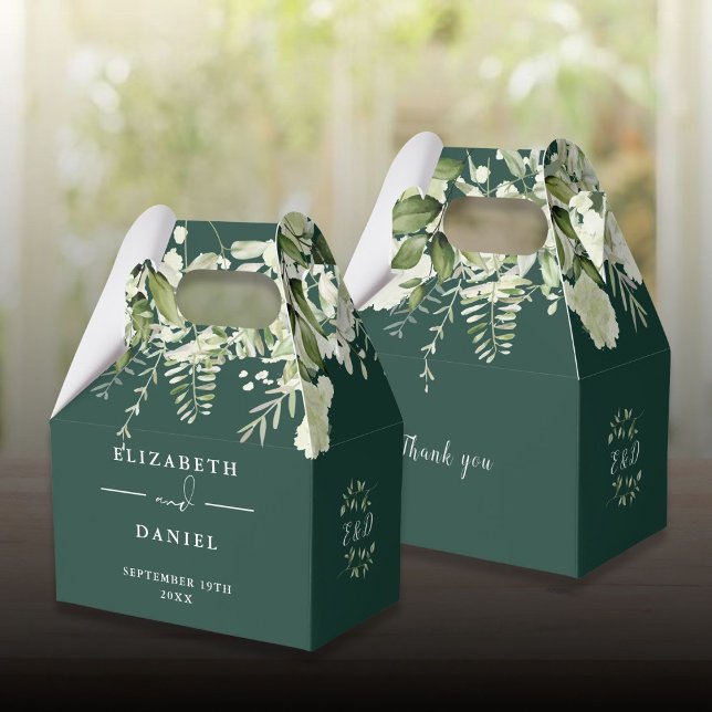 Emerald Floral Greenery Monogram Wedding Favour Box (Emerald Floral Greenery Monogram Wedding Favor Boxes)