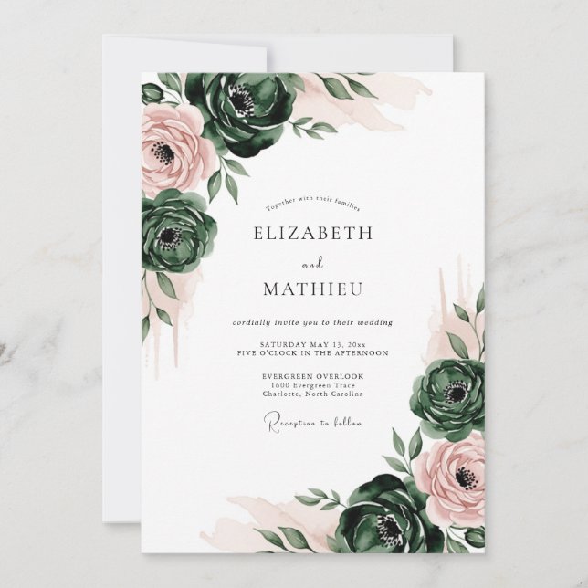 Emerald Floral Romance Wedding Invitation (Front)