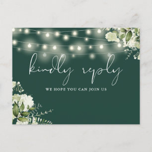 Emerald Floral String Lights Song Request RSVP Invitation Postcard
