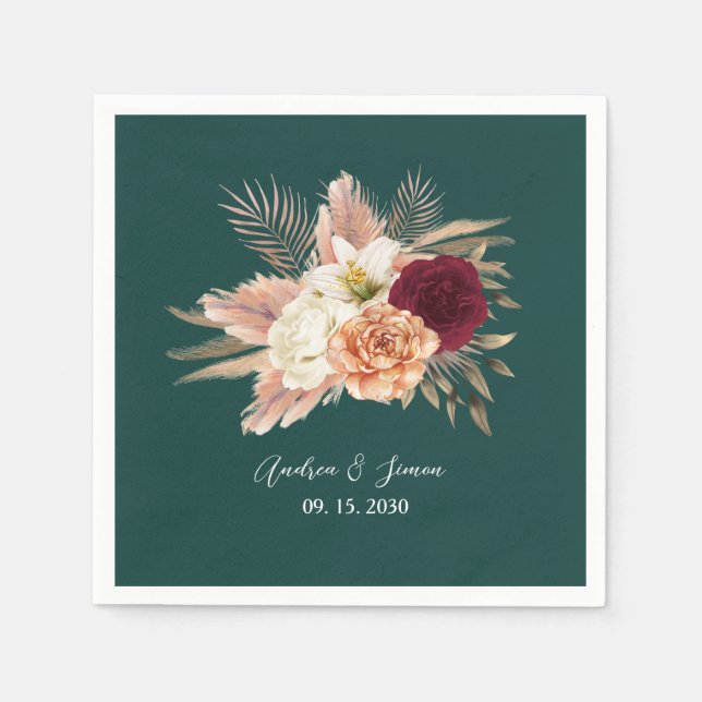 Emerald Floral Wedding Napkins (Front)