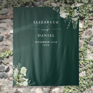Emerald Floral Wedding Photo Booth Backdrop Tapestry