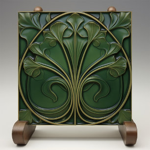 Emerald Flourish: Art Nouveau Inspired Ceramic Tile