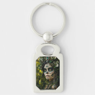 Emerald Forest Calavera – Green Botanical Key Ring