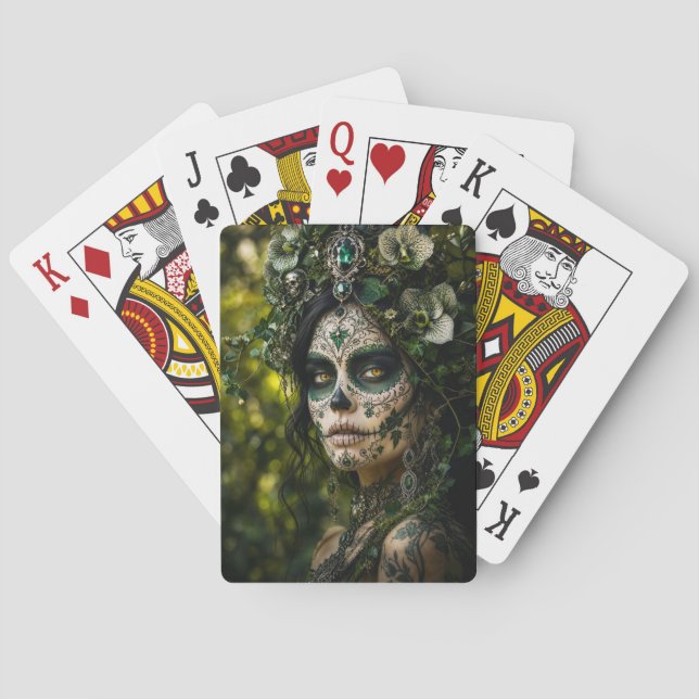 Emerald Forest Calavera – Green Botanical Playing Cards (Back)