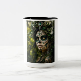 Emerald Forest Calavera – Green Botanical Two-Tone Coffee Mug