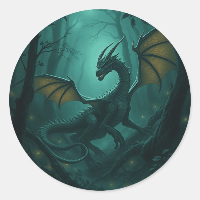 Emerald Forest Dragon Classic Round Sticker (Front)