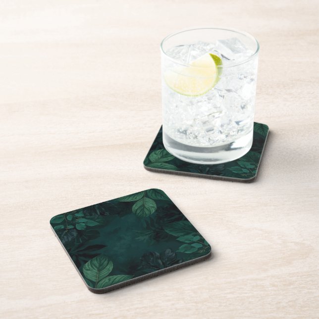 Emerald Forest Mood – Deep Green Botanical Design Coaster (Right Side)
