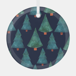 Emerald Forest: Winter Holiday Watercolor Glass Tree Decoration