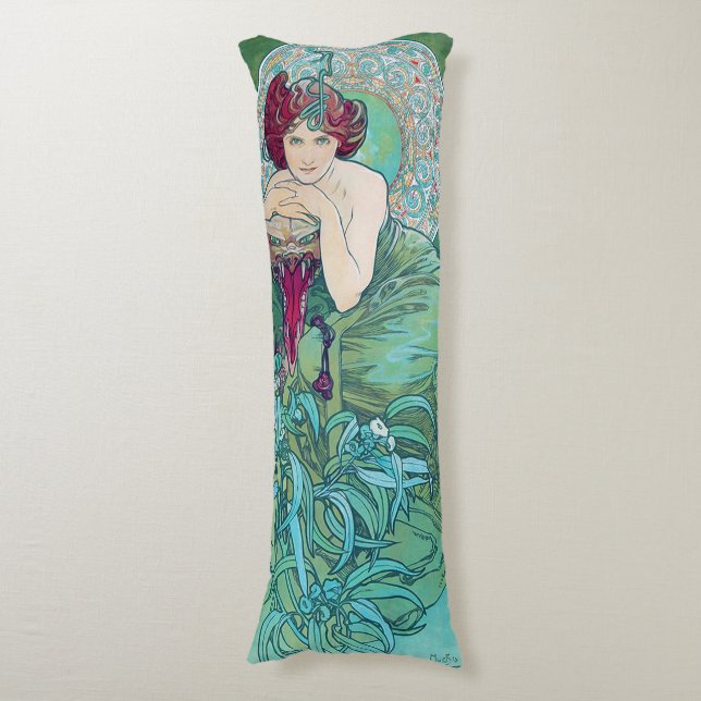 Emerald (Four Jewels), Alphonse Mucha Body Cushion (Front Vertical)