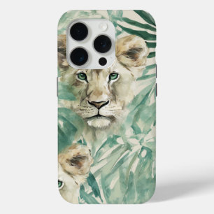 Emerald Gaze – Lioness Among Tropical Leaves iPhone 15 Pro Case