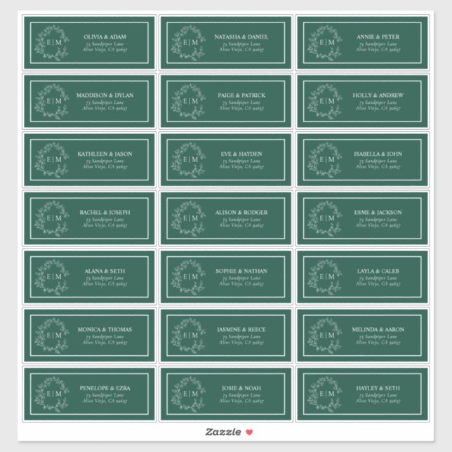 Emerald Geen Leafy Crest Monogram Guest Address (Sheet)